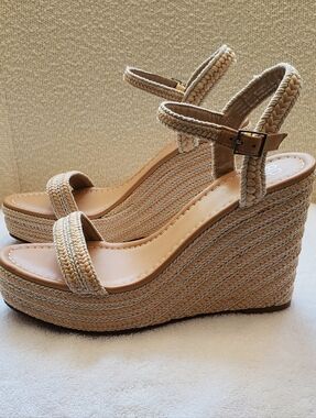 BP Nordstrom Braided Espadrille Wedge Sandals in Cream/Nude Ankke Strap Size 8